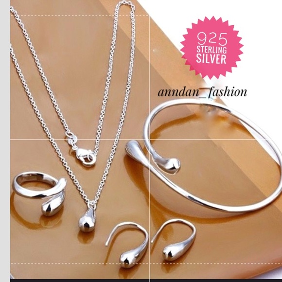 4pcs Set Water Drop 925 Silver Jewelry Necklace - Picture 2 of 8